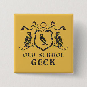 Bóton Quadrado 5.08cm Botão da coruja do geek da velha escola