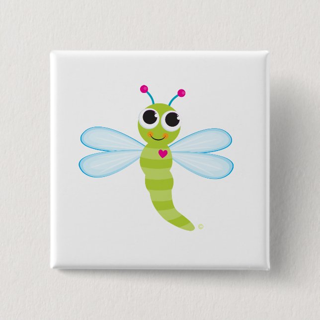 Bóton Quadrado 5.08cm Botão da libélula (Frente)