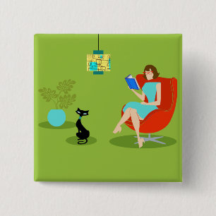 Bóton Quadrado 5.08cm Botão da Mulher de Leitura Retroativa