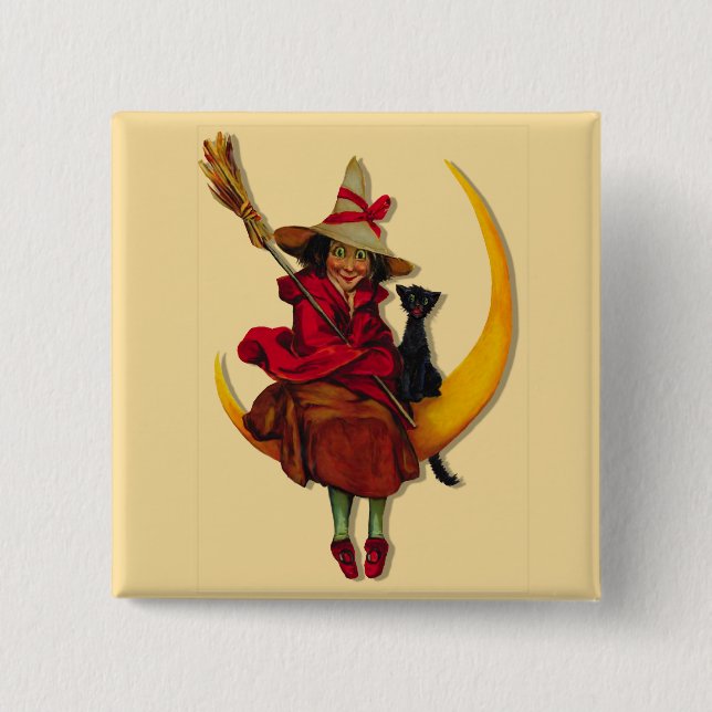 Bóton Quadrado 5.08cm Botão da Mulher Witchy (Frente)