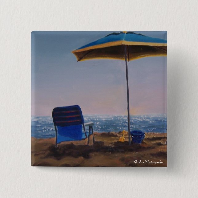 Bóton Quadrado 5.08cm Botão da praia da manhã (Frente)