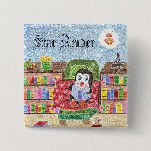 Bóton Quadrado 5.08cm Botão da recompensa do pinguim da leitura