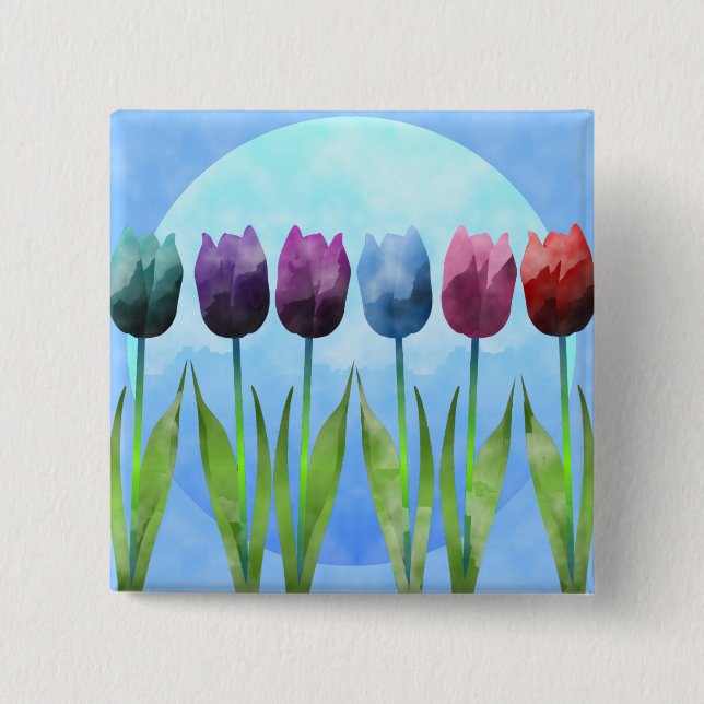 Bóton Quadrado 5.08cm Botão da tulipa (Frente)