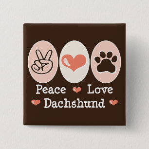 Bóton Quadrado 5.08cm Botão Dachshund do Peace Love