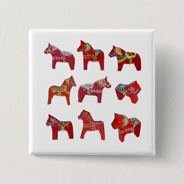 Bóton Quadrado 5.08cm Botão Dala Horses (Frente)