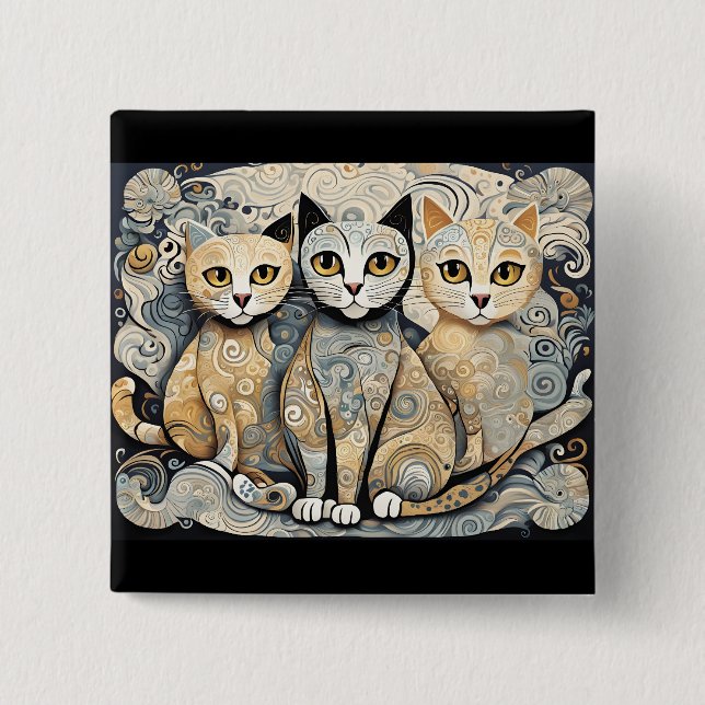 Bóton Quadrado 5.08cm botão de acalmar gatos (Frente)