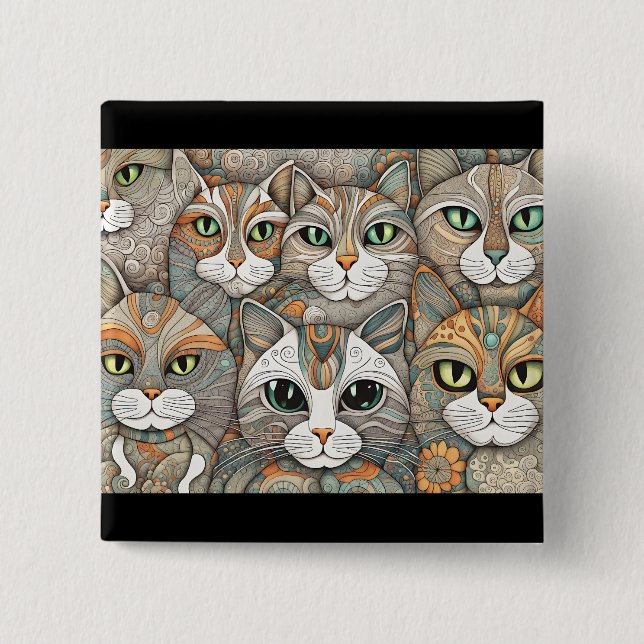 Bóton Quadrado 5.08cm botão de acalmar gatos (Frente)