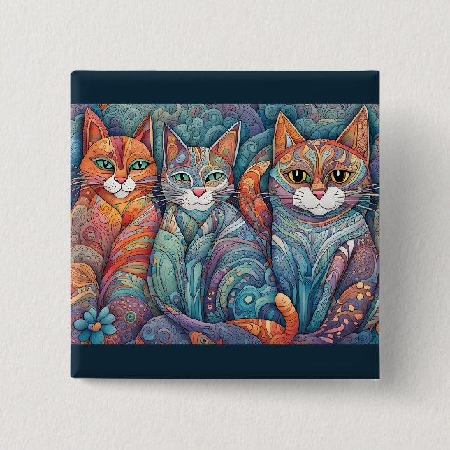 Bóton Quadrado 5.08cm botão de acalmar gatos (Frente)