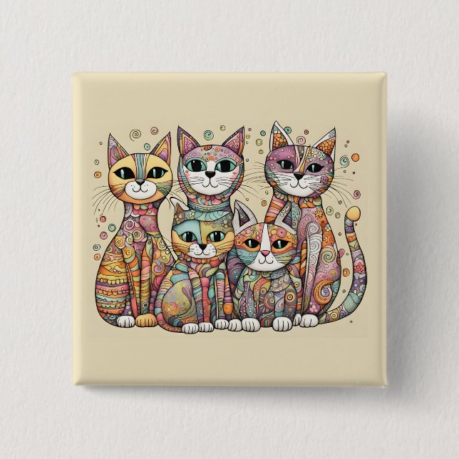 Bóton Quadrado 5.08cm botão de acalmar gatos (Frente)