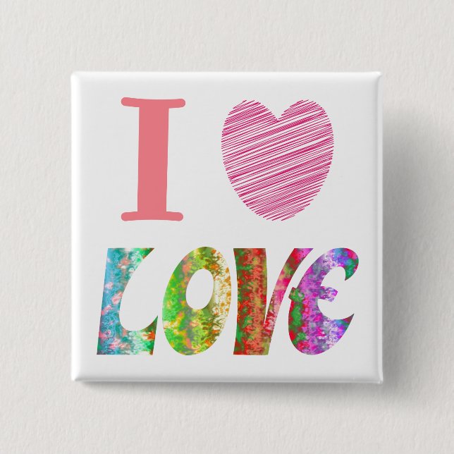 Bóton Quadrado 5.08cm Botão de Amor Coração (Frente)