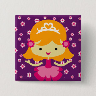 Bóton Quadrado 5.08cm Botão de Aniversário da Princesa Loura