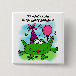 Bóton Quadrado 5.08cm Botão de Aniversário de Hoppy Hoppy do Sapo Person