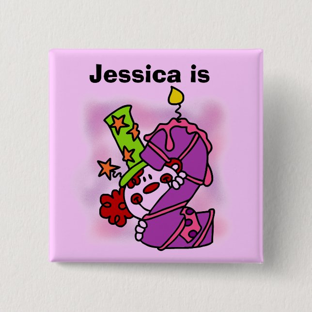 Bóton Quadrado 5.08cm Botão de Aniversário de Meninas Personalizadas (Frente)