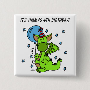 Bóton Quadrado 5.08cm Botão de Aniversário do Dragão Personalizado