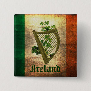 Bóton Quadrado 5.08cm Botão de Arte Digital do Irish Harp Flag