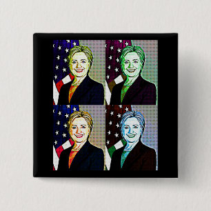 Bóton Quadrado 5.08cm Botão de Arte Digital Hilary Clinton Memabilia