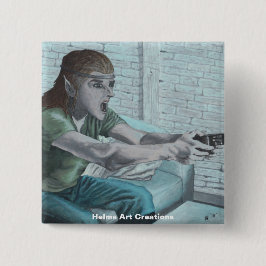 Bóton Quadrado 5.08cm Botão de Arte Fantasia do Jogador de Vídeo Elf