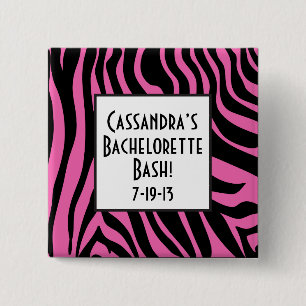Bóton Quadrado 5.08cm Botão de Bachelorette da zebra do rosa quente