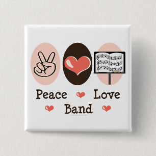 Bóton Quadrado 5.08cm Botão de Banda Peace Love