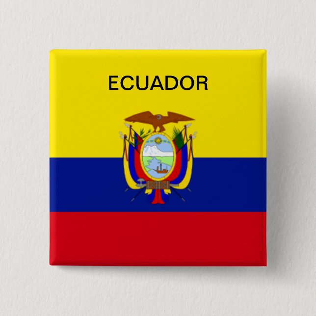 Bóton Quadrado 5.08cm Botão de bandeira do Equador. (Frente)