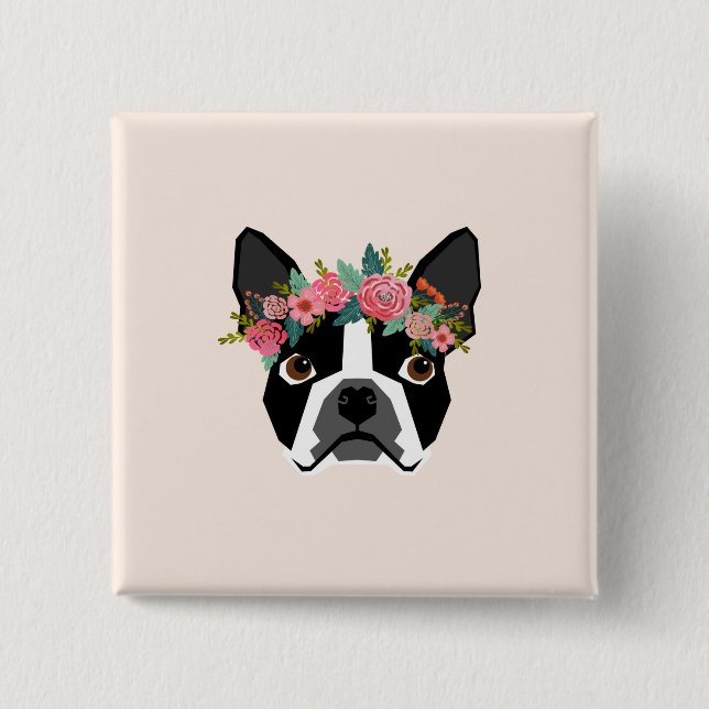 Bóton Quadrado 5.08cm Botão de Boston Terrier (Frente)