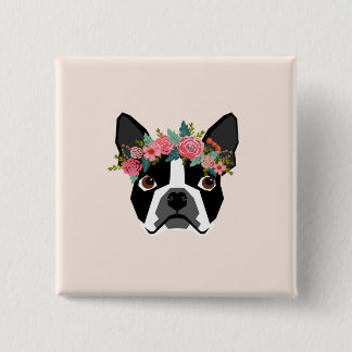 Bóton Quadrado 5.08cm Botão de Boston Terrier