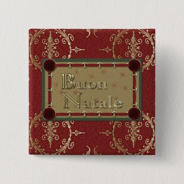 Bóton Quadrado 5.08cm Botão de Buon Natale (Frente)