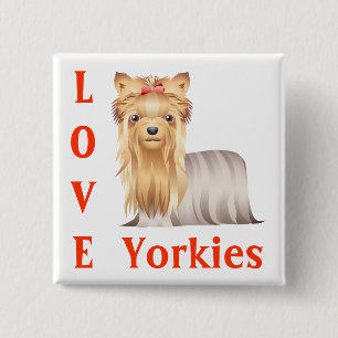 Bóton Quadrado 5.08cm Botão de Cachorro Yorkshire Terrier Filhote de Amo