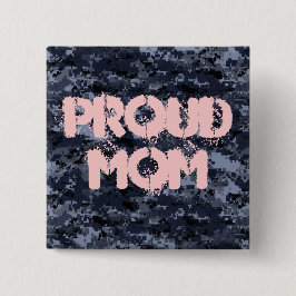 Bóton Quadrado 5.08cm Botão de Camuflagem Azul Orgulhosa Mãe Militar