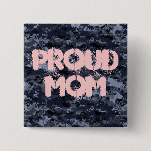 Bóton Quadrado 5.08cm Botão de Camuflagem Azul Orgulhosa Mãe Militar
