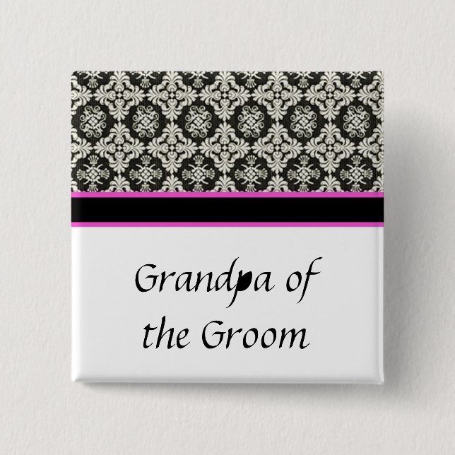 Bóton Quadrado 5.08cm botão de casamento, damasco preto (Frente)