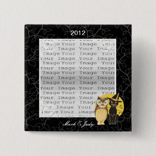 Bóton Quadrado 5.08cm Botão de Casamento de Halloween de Cat & Owl