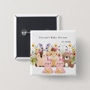 Bóton Quadrado 5.08cm Botão de Chuvada de Bebê Fofo   Animais e Flor Sil