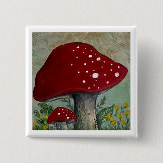Bóton Quadrado 5.08cm Botão de Cogumelo Vermelho Abrigo