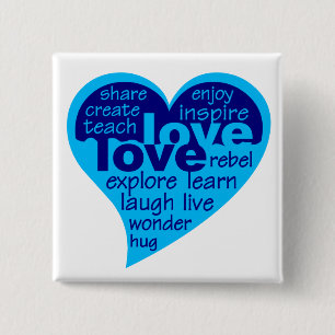 Bóton Quadrado 5.08cm Botão de Coração de Amor