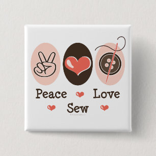 Bóton Quadrado 5.08cm Botão de costura do Peace Love