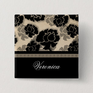 Bóton Quadrado 5.08cm Botão de Decadência Floral Grungy, Ivory Beige