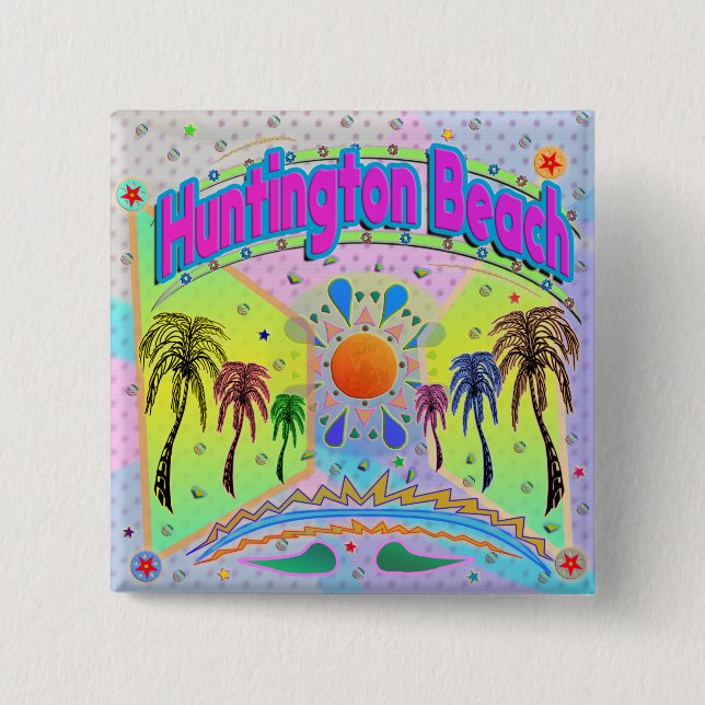 Bóton Quadrado 5.08cm Botão de Desejo de Calma de Praia de Huntington (Frente)