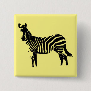 Bóton Quadrado 5.08cm Botão de Distintivo com Silhueta Preta de Zebra