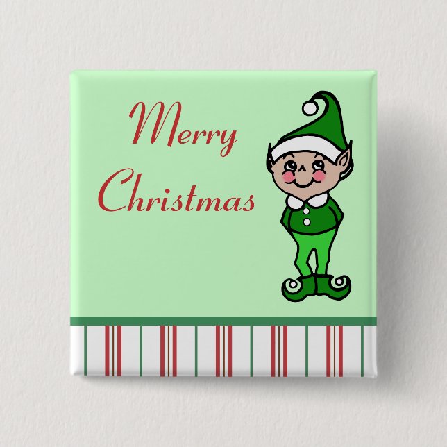 Bóton Quadrado 5.08cm Botão de Elfo de Natal (Frente)