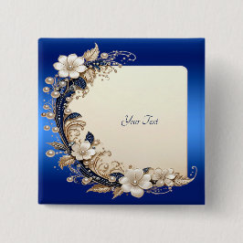 Bóton Quadrado 5.08cm Botão de Embelezamento Floral Azul Branco