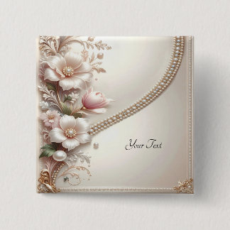 Bóton Quadrado 5.08cm Botão de Enfeites Florais e Pérolas