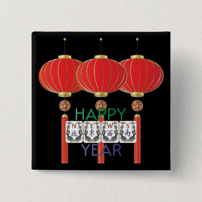 Bóton Quadrado 5.08cm Botão de Férias de Notícias Mah Jongg (Frente)