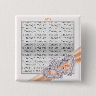 Bóton Quadrado 5.08cm Botão de Fita Tangerina de Corações Personalizados