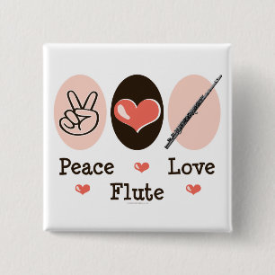 Bóton Quadrado 5.08cm Botão de Flauta do Peace Love
