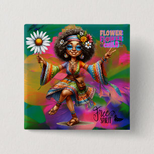 Bóton Quadrado 5.08cm Botão de Flor Chic Hippie Colorido-Me