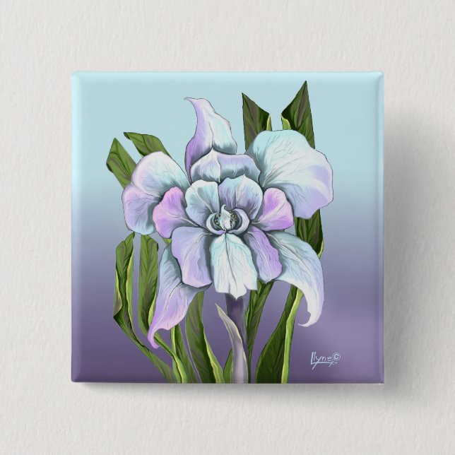 Bóton Quadrado 5.08cm Botão de flor de Smeraldo (Frente)