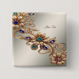 Bóton Quadrado 5.08cm Botão de Flores de Joias Douradas Elegantes