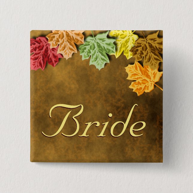 Bóton Quadrado 5.08cm Botão de Folhas de outono (Frente)