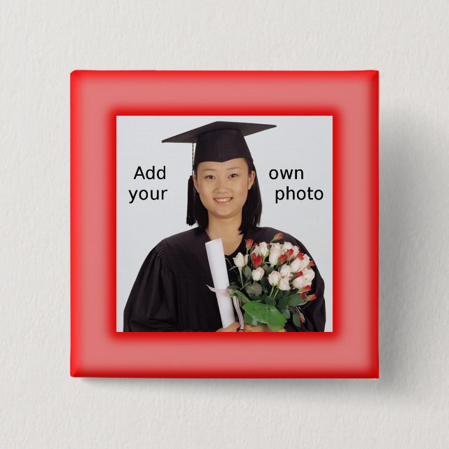 Bóton Quadrado 5.08cm Botão de Foto Vermelho (Frente)